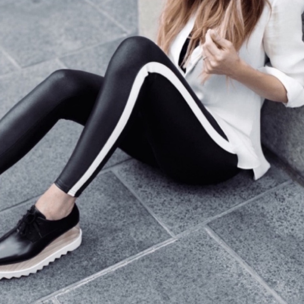 Spanx Faux Leather Side Stripe Leggings - Picture 1 of 8